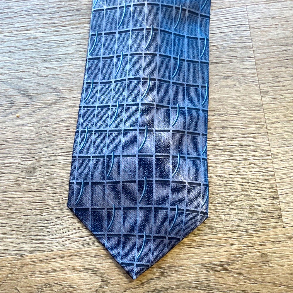 Murano Men's Woven Silk Tie Gray Blue Geometric Pattern Pointed One Size
